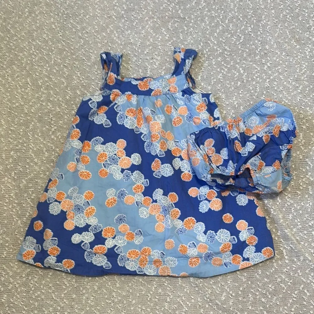 JANIE AND JACK Floral Blue and Orange Cotton Dress 12-18m 12m 18m